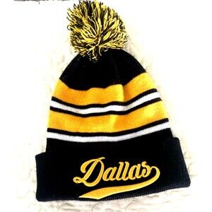 NWOT Dallas Tousle Cap Beanie Yellow/Black/White